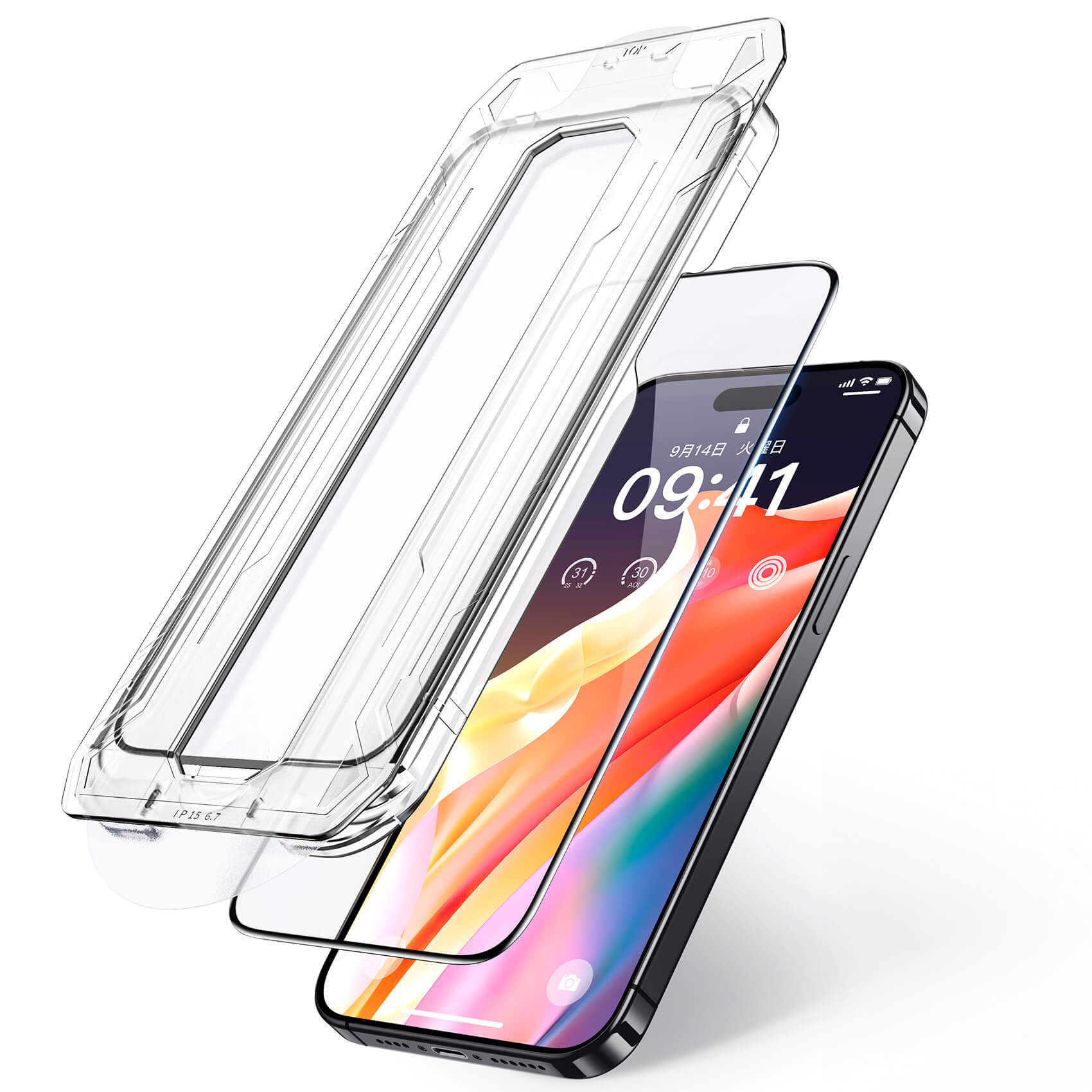 NIMASO 自動除塵 ガラスフィルム iPhone 15 Pro 用 気泡ゼロ 強化ガラス 全面保護フィルム フルカバー ガイド枠付き